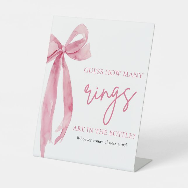 Elegant Blush Pink Bow Guess How Many Rings Game Pedestal Sign (Front)