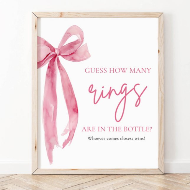 Elegant Blush Pink Bow Guess How Many Rings Game Poster (Creator Uploaded)