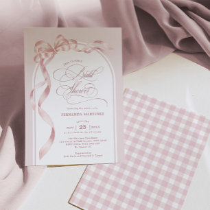 Elegant Blush Pink Bow Ribbon Bridal Shower Invitation