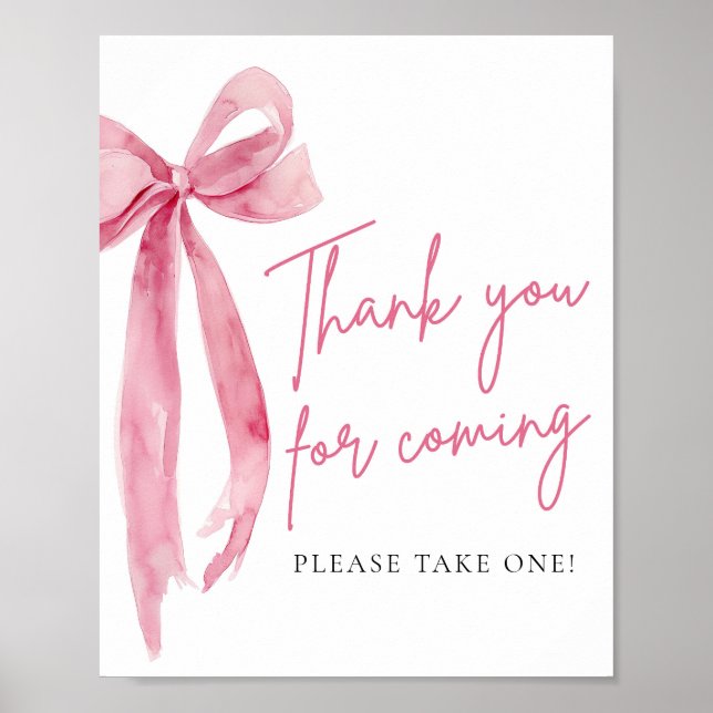 Elegant Blush Pink Bow Thank You For Coming Sign (Front)