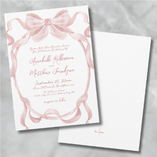 Elegant Blush Pink Bow Whimsical Wedding Invitation