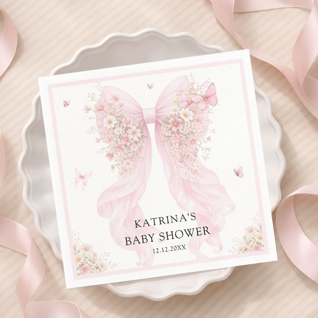 Elegant Blush Pink Bow Wildflower Baby Shower Napkins (Creator Uploaded)