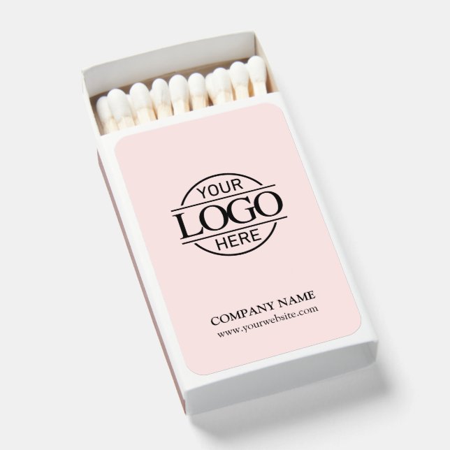 Elegant Blush Pink Branded Company Business Logo Matchboxes (Front Open)