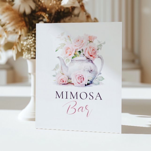 Elegant Blush Pink Bridal Shower Mimosa Bar  Pedestal Sign (Creator Uploaded)