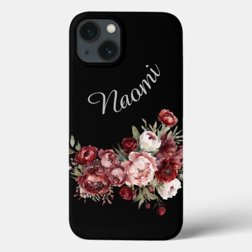 Elegant Blush Pink  Burgundy Floral Case_Mate iPh iPhone 13 Case