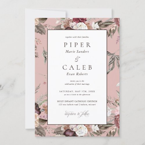 Elegant Blush Pink Burgundy Floral Wedding Invitat Invitation