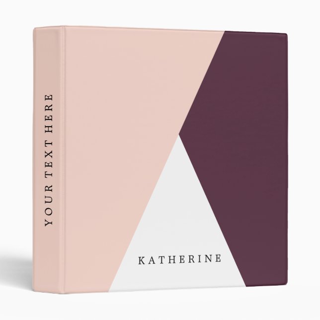 Elegant blush pink & burgundy geometric triangles 3 ring binder (Front/Spine)