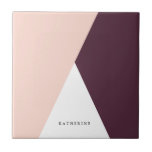 Elegant blush pink & burgundy geometric triangles ceramic tile<br><div class="desc">Minimalist and modern design representing blush pink,  white and burgundy color block.</div>