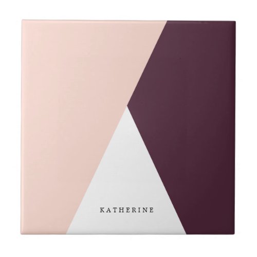Elegant blush pink  burgundy geometric triangles ceramic tile