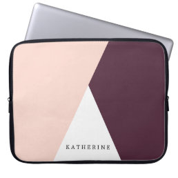 Elegant blush pink &amp; burgundy geometric triangles laptop sleeve