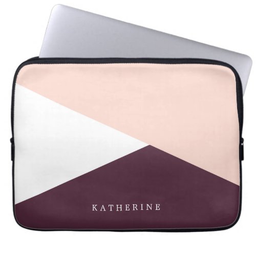 Elegant blush pink  burgundy geometric triangles laptop sleeve