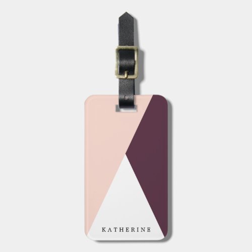 Elegant blush pink  burgundy geometric triangles luggage tag