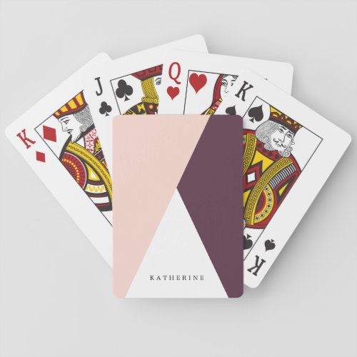 Elegant blush pink  burgundy geometric triangles playing cards