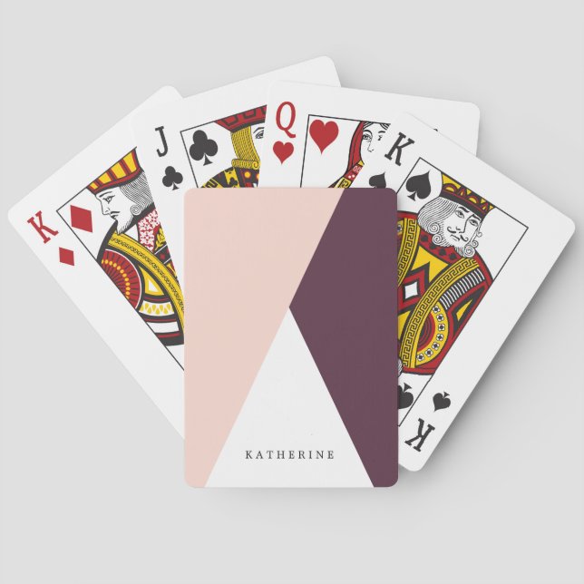 Elegant blush pink & burgundy geometric triangles poker cards (Back)