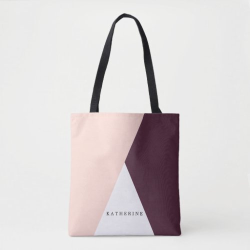 Elegant blush pink  burgundy geometric triangles tote bag