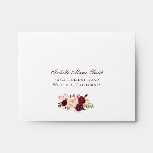 Elegant Blush Pink  Burgundy Roses Wedding RSVP Envelope