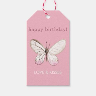 Elegant Blush Pink Butterfly Birthday Gift Tags