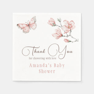 Elegant Blush Pink Butterfly Floral Baby Shower Napkins