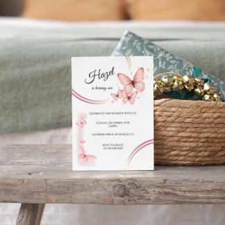 Elegant Blush Pink Butterfly Floral Birthday Invitation