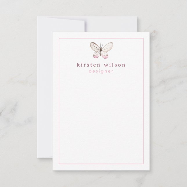 Elegant Blush Pink Butterfly Personalized Note Card (Front)