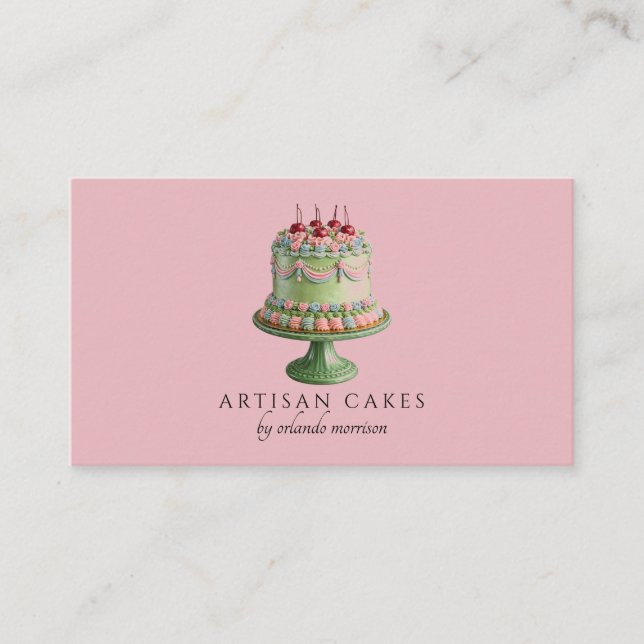 Elegant Blush Pink Cake Bakery  Business Card (Front)