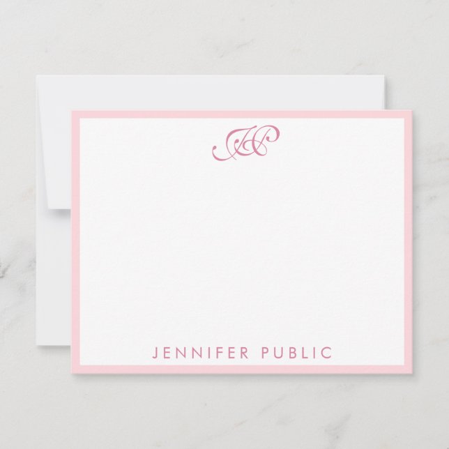 Elegant Blush Pink Calligraphed Script Monogram Note Card (Front)