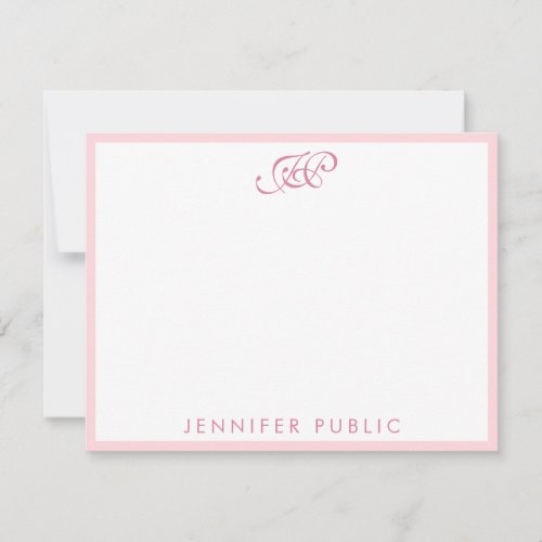Elegant Blush Pink Calligraphed Script Monogram Note Card