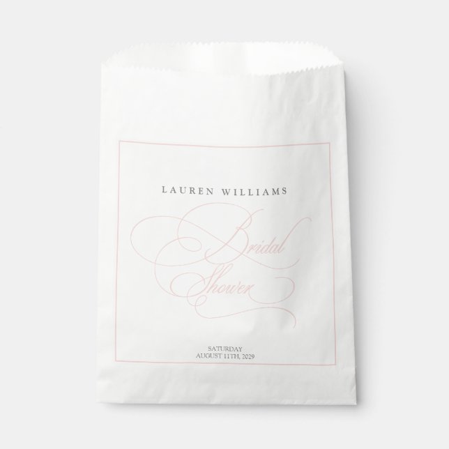 Elegant Blush Pink Calligraphy Bridal Shower Favor Bag (Front)