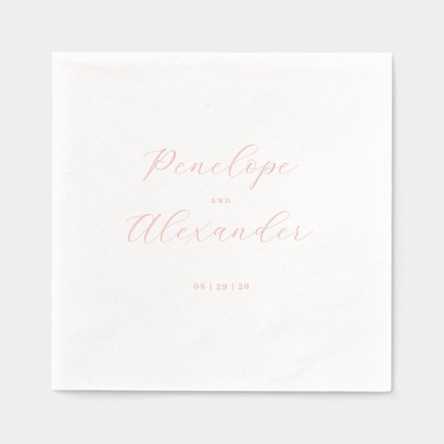 Elegant Blush Pink Calligraphy Foil Napkins (Front)