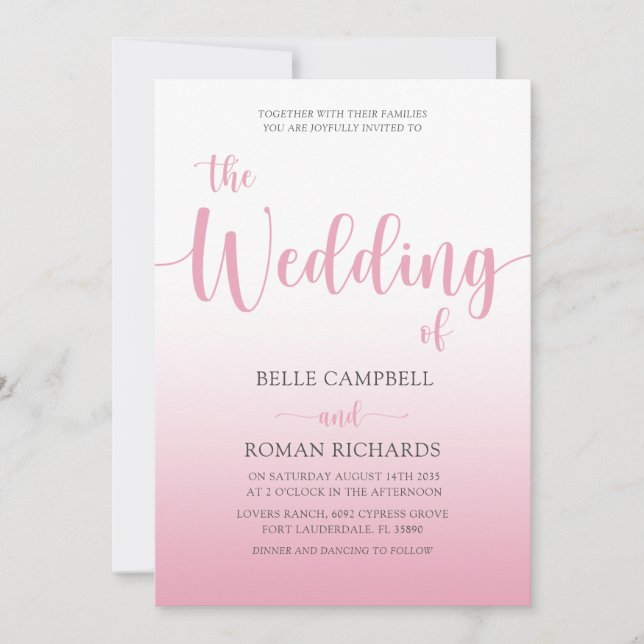 Elegant Blush Pink Calligraphy Script Wedding   Invitation (Front)