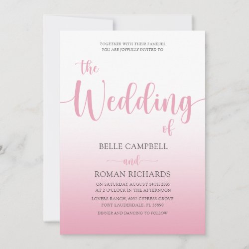 Elegant Blush Pink Calligraphy Script Wedding   Invitation