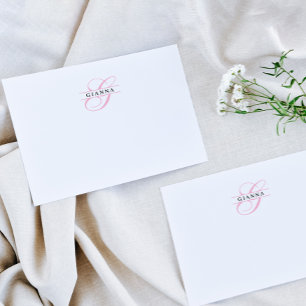 Elegant Blush Pink Calligraphy Split Monogram Note Card