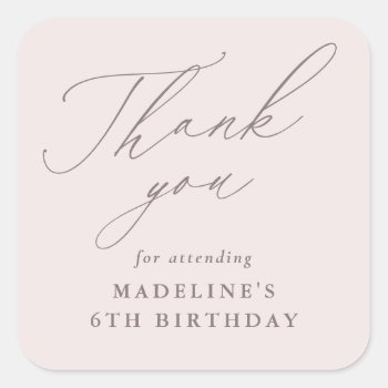 Elegant Blush Pink Calligraphy Thank You Favor Square Sticker by dulceevents at Zazzle