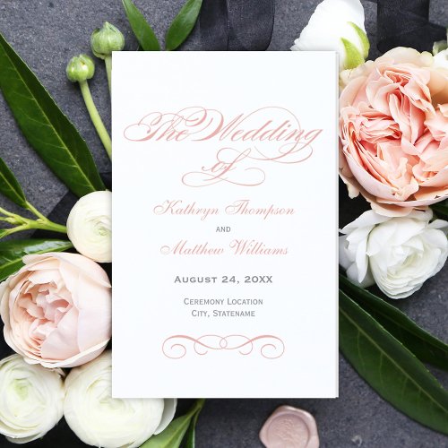 Elegant Blush Pink Calligraphy Wedding Programs
