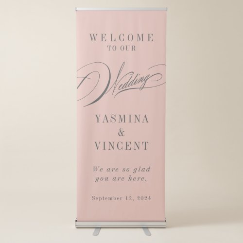 Elegant Blush Pink Calligraphy Wedding Retractable Banner