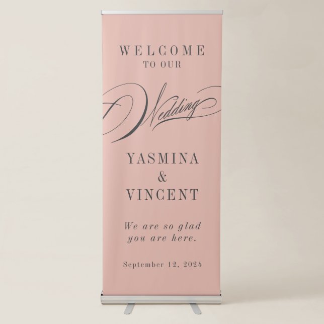 Elegant Blush Pink Calligraphy Wedding Retractable Banner (Front)