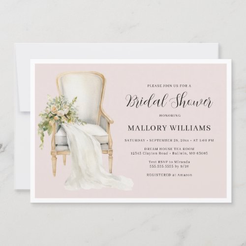 Elegant Blush Pink Chair Bridal Shower Invitation