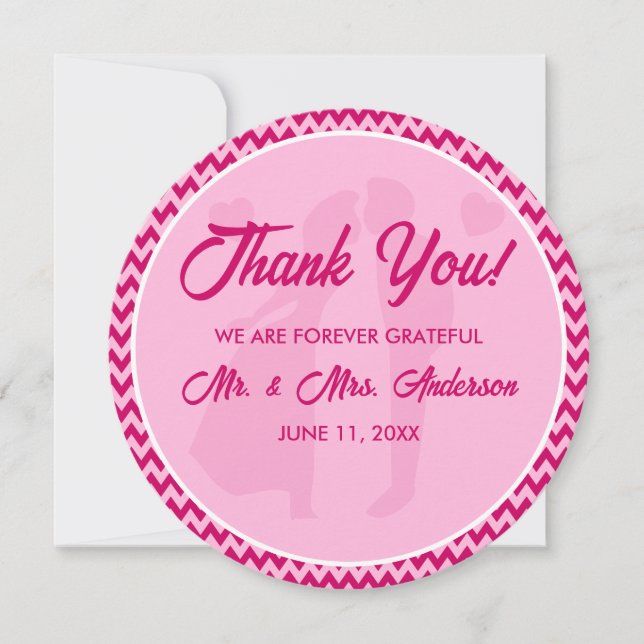 Elegant Blush Pink Chevron Stripe Photo Wedding Thank You Card (Front)