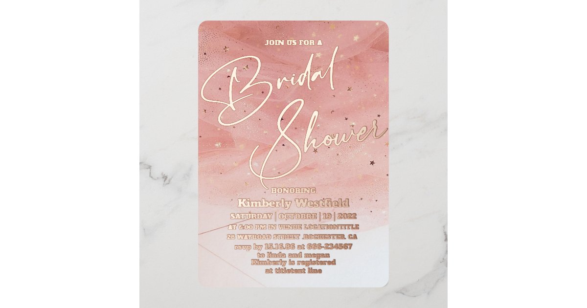 Elegant Blush Pink chic Bridal Shower Rose Gold Foil Invitation | Zazzle