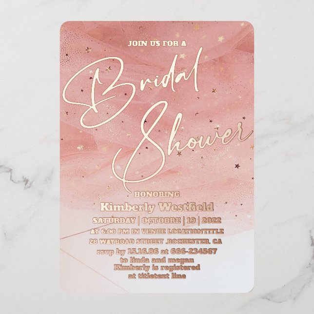 Elegant Blush Pink chic Bridal Shower Rose Gold   Foil Invitation (Front)