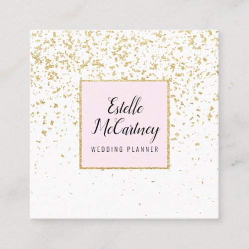 Elegant blush pink chic gold glitter confetti glam square business card