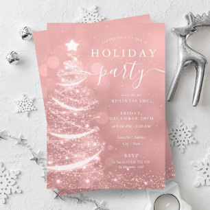 Elegant Blush Pink Christmas Tree Company Holiday Invitation