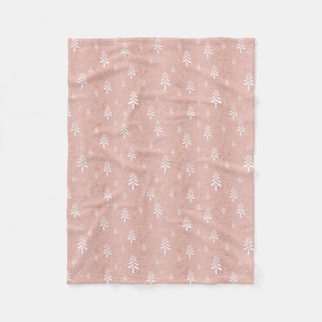 Elegant blush pink Christmas tree pattern Fleece B Blanket (Front)