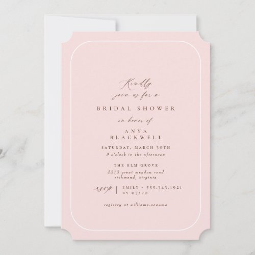 Elegant Blush Pink  Classic Bridal Shower Invitation