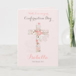 Elegant blush pink confirmation floral cross name card