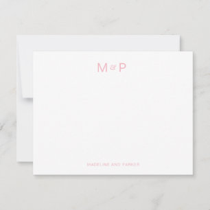 Elegant Blush Pink Contemporary Couple Monogram Note Card