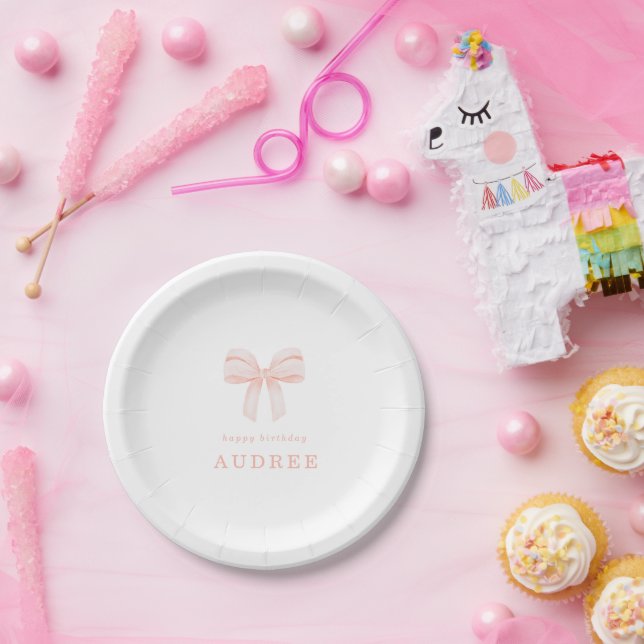 Elegant Blush Pink Coquette Bow Birthday Party Paper Plates (Party)