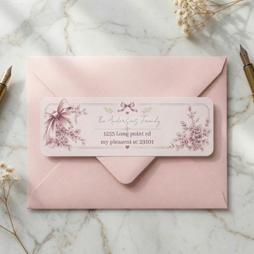 Elegant Blush Pink Coquette Bow Floral Label