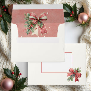 Elegant Blush Pink Coquette Bow w/Winter Greenery Envelope