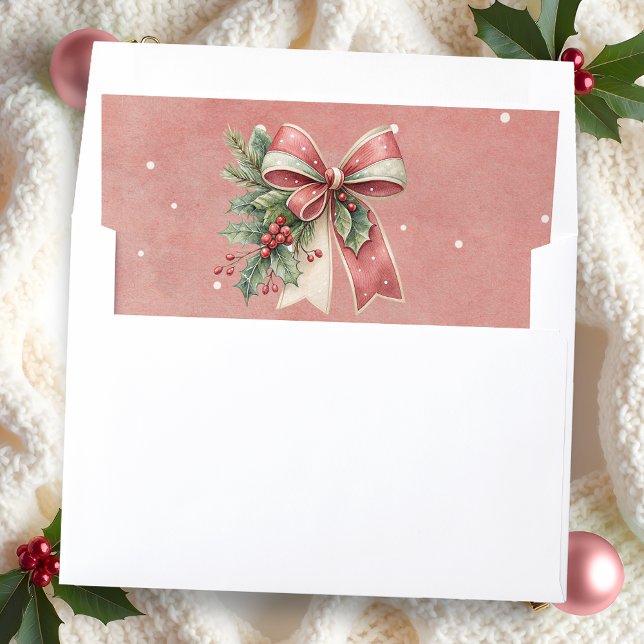 Elegant Blush Pink Coquette Bow w/Winter Greenery Envelope Liner (Creator Uploaded)